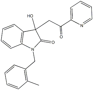 3-hydroxy-1-(2-methylbenzyl)-3-[2-oxo-2-(2-pyridinyl)ethyl]-1,3-dihydro-2H-indol-2-one 化学構造式