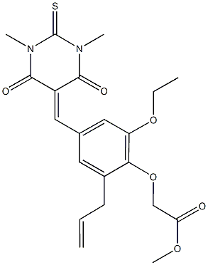 methyl {2-allyl-4-[(1,3-dimethyl-4,6-dioxo-2-thioxotetrahydro-5(2H)-pyrimidinylidene)methyl]-6-ethoxyphenoxy}acetate Structure