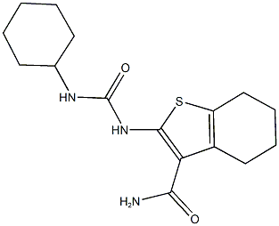 2-{[(cyclohexylamino)carbonyl]amino}-4,5,6,7-tetrahydro-1-benzothiophene-3-carboxamide 化学構造式