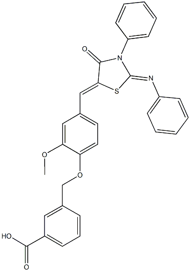 3-[(2-methoxy-4-{[4-oxo-3-phenyl-2-(phenylimino)-1,3-thiazolidin-5-ylidene]methyl}phenoxy)methyl]benzoic acid|