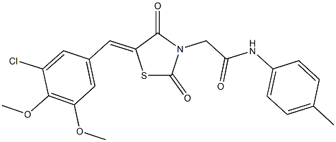 2-[5-(3-chloro-4,5-dimethoxybenzylidene)-2,4-dioxo-1,3-thiazolidin-3-yl]-N-(4-methylphenyl)acetamide,,结构式