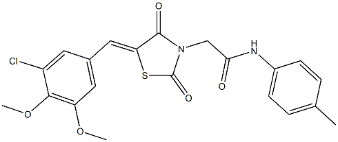 2-[5-(3-chloro-4,5-dimethoxybenzylidene)-2,4-dioxo-1,3-thiazolidin-3-yl]-N-(4-methylphenyl)acetamide 化学構造式