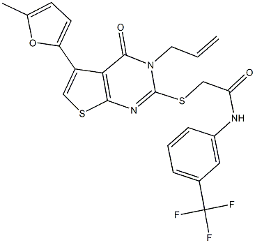 2-{[3-allyl-5-(5-methyl-2-furyl)-4-oxo-3,4-dihydrothieno[2,3-d]pyrimidin-2-yl]sulfanyl}-N-[3-(trifluoromethyl)phenyl]acetamide Struktur