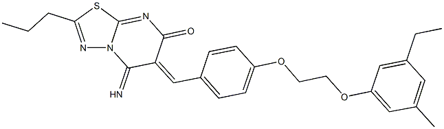 6-{4-[2-(3-ethyl-5-methylphenoxy)ethoxy]benzylidene}-5-imino-2-propyl-5,6-dihydro-7H-[1,3,4]thiadiazolo[3,2-a]pyrimidin-7-one Structure