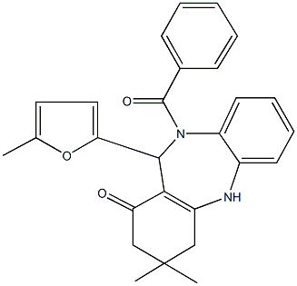 10-benzoyl-3,3-dimethyl-11-(5-methyl-2-furyl)-2,3,4,5,10,11-hexahydro-1H-dibenzo[b,e][1,4]diazepin-1-one 结构式