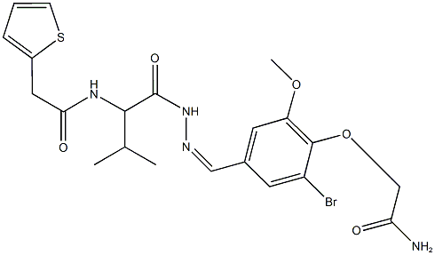 2-[2-bromo-6-methoxy-4-(2-{3-methyl-2-[(thien-2-ylacetyl)amino]butanoyl}carbohydrazonoyl)phenoxy]acetamide|