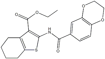 ethyl 2-[(2,3-dihydro-1,4-benzodioxin-6-ylcarbonyl)amino]-4,5,6,7-tetrahydro-1-benzothiophene-3-carboxylate Structure