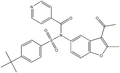 N-(3-acetyl-2-methyl-1-benzofuran-5-yl)-4-tert-butyl-N-isonicotinoylbenzenesulfonamide 结构式