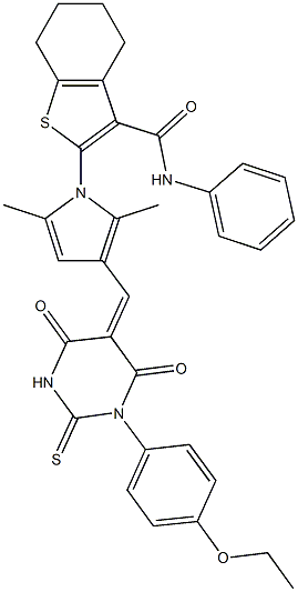 2-{3-[(1-(4-ethoxyphenyl)-4,6-dioxo-2-thioxotetrahydro-5(2H)-pyrimidinylidene)methyl]-2,5-dimethyl-1H-pyrrol-1-yl}-N-phenyl-4,5,6,7-tetrahydro-1-benzothiophene-3-carboxamide