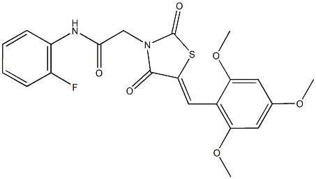 2-[2,4-dioxo-5-(2,4,6-trimethoxybenzylidene)-1,3-thiazolidin-3-yl]-N-(2-fluorophenyl)acetamide 结构式