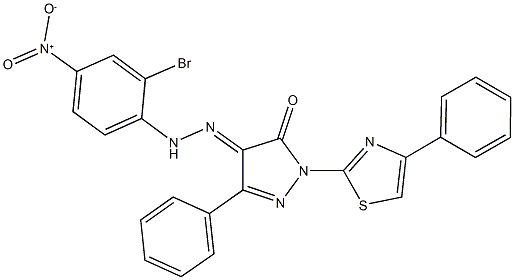 3-phenyl-1-(4-phenyl-1,3-thiazol-2-yl)-1H-pyrazole-4,5-dione 4-({2-bromo-4-nitrophenyl}hydrazone) Struktur