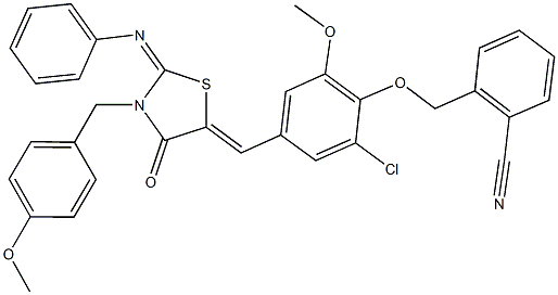 2-[(2-chloro-6-methoxy-4-{[3-(4-methoxybenzyl)-4-oxo-2-(phenylimino)-1,3-thiazolidin-5-ylidene]methyl}phenoxy)methyl]benzonitrile Structure