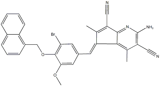 2-amino-5-[3-bromo-5-methoxy-4-(1-naphthylmethoxy)benzylidene]-4,6-dimethyl-5H-cyclopenta[b]pyridine-3,7-dicarbonitrile 结构式