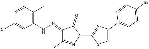 1-[4-(4-bromophenyl)-1,3-thiazol-2-yl]-3-methyl-1H-pyrazole-4,5-dione 4-[(5-chloro-2-methylphenyl)hydrazone] 结构式