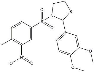 2-(3,4-dimethoxyphenyl)-3-({3-nitro-4-methylphenyl}sulfonyl)-1,3-thiazolidine Structure