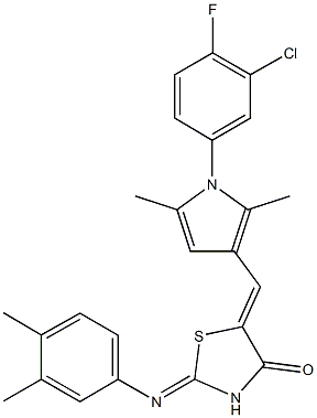 5-{[1-(3-chloro-4-fluorophenyl)-2,5-dimethyl-1H-pyrrol-3-yl]methylene}-2-[(3,4-dimethylphenyl)imino]-1,3-thiazolidin-4-one Structure