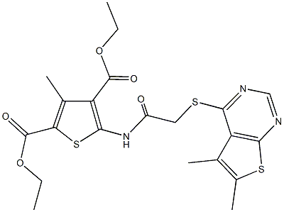 diethyl 5-({[(5,6-dimethylthieno[2,3-d]pyrimidin-4-yl)sulfanyl]acetyl}amino)-3-methyl-2,4-thiophenedicarboxylate,,结构式