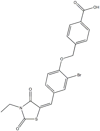 4-({2-bromo-4-[(3-ethyl-2,4-dioxo-1,3-thiazolidin-5-ylidene)methyl]phenoxy}methyl)benzoic acid,,结构式