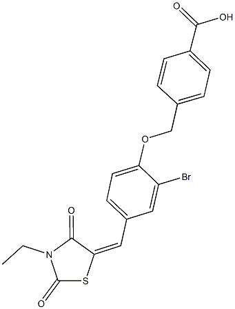 4-({2-bromo-4-[(3-ethyl-2,4-dioxo-1,3-thiazolidin-5-ylidene)methyl]phenoxy}methyl)benzoic acid Structure