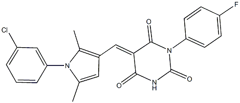 5-{[1-(3-chlorophenyl)-2,5-dimethyl-1H-pyrrol-3-yl]methylene}-1-(4-fluorophenyl)-2,4,6(1H,3H,5H)-pyrimidinetrione 结构式