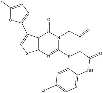 2-{[3-allyl-5-(5-methyl-2-furyl)-4-oxo-3,4-dihydrothieno[2,3-d]pyrimidin-2-yl]sulfanyl}-N-(4-chlorophenyl)acetamide,,结构式