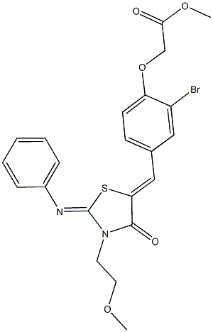 methyl (2-bromo-4-{[3-(2-methoxyethyl)-4-oxo-2-(phenylimino)-1,3-thiazolidin-5-ylidene]methyl}phenoxy)acetate Structure