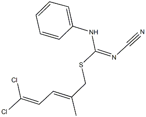 5,5-dichloro-2-methyl-2,4-pentadienyl N'-cyano-N-phenylimidothiocarbamate 化学構造式