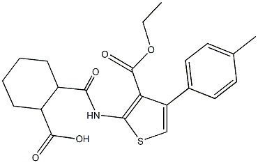 2-({[3-(ethoxycarbonyl)-4-(4-methylphenyl)-2-thienyl]amino}carbonyl)cyclohexanecarboxylic acid,,结构式