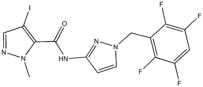 4-iodo-1-methyl-N-[1-(2,3,5,6-tetrafluorobenzyl)-1H-pyrazol-3-yl]-1H-pyrazole-5-carboxamide 化学構造式