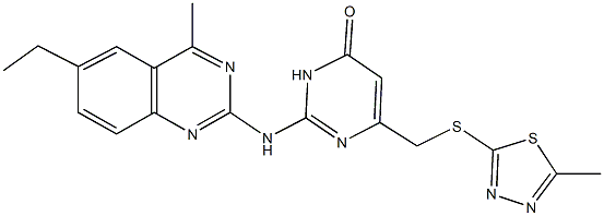 2-[(6-ethyl-4-methyl-2-quinazolinyl)amino]-6-{[(5-methyl-1,3,4-thiadiazol-2-yl)thio]methyl}-4(3H)-pyrimidinone,,结构式