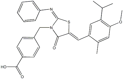 4-{[5-(5-isopropyl-4-methoxy-2-methylbenzylidene)-4-oxo-2-(phenylimino)-1,3-thiazolidin-3-yl]methyl}benzoic acid 结构式