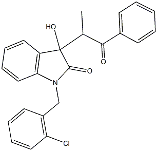 1-(2-chlorobenzyl)-3-hydroxy-3-(1-methyl-2-oxo-2-phenylethyl)-1,3-dihydro-2H-indol-2-one 化学構造式