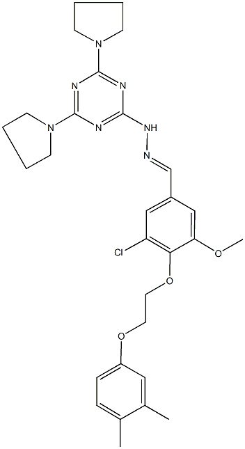 3-chloro-4-[2-(3,4-dimethylphenoxy)ethoxy]-5-methoxybenzaldehyde (4,6-dipyrrolidin-1-yl-1,3,5-triazin-2-yl)hydrazone,,结构式