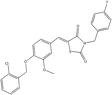 5-{4-[(2-chlorobenzyl)oxy]-3-methoxybenzylidene}-3-(4-fluorobenzyl)-1,3-thiazolidine-2,4-dione,,结构式