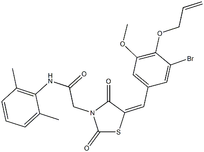 2-{5-[4-(allyloxy)-3-bromo-5-methoxybenzylidene]-2,4-dioxo-1,3-thiazolidin-3-yl}-N-(2,6-dimethylphenyl)acetamide Struktur