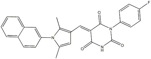 5-{[2,5-dimethyl-1-(2-naphthyl)-1H-pyrrol-3-yl]methylene}-1-(4-fluorophenyl)-2,4,6(1H,3H,5H)-pyrimidinetrione Structure