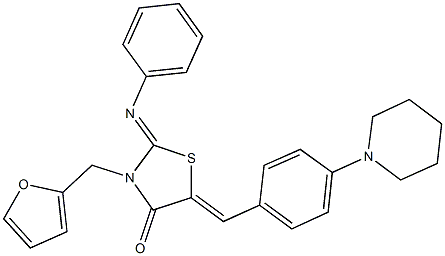 3-(2-furylmethyl)-2-(phenylimino)-5-[4-(1-piperidinyl)benzylidene]-1,3-thiazolidin-4-one,,结构式