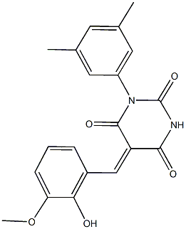 1-(3,5-dimethylphenyl)-5-(2-hydroxy-3-methoxybenzylidene)-2,4,6(1H,3H,5H)-pyrimidinetrione,,结构式