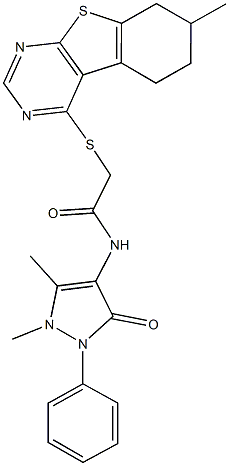 N-(1,5-dimethyl-3-oxo-2-phenyl-2,3-dihydro-1H-pyrazol-4-yl)-2-[(7-methyl-5,6,7,8-tetrahydro[1]benzothieno[2,3-d]pyrimidin-4-yl)sulfanyl]acetamide