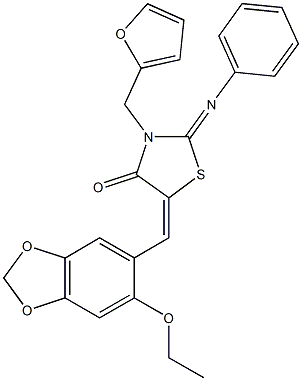 5-[(6-ethoxy-1,3-benzodioxol-5-yl)methylene]-3-(2-furylmethyl)-2-(phenylimino)-1,3-thiazolidin-4-one Structure