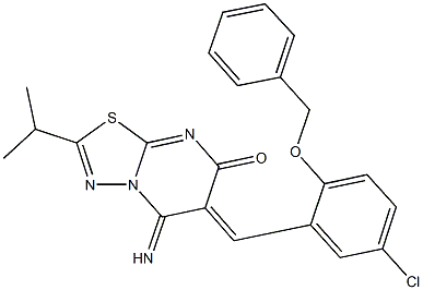 6-[2-(benzyloxy)-5-chlorobenzylidene]-5-imino-2-isopropyl-5,6-dihydro-7H-[1,3,4]thiadiazolo[3,2-a]pyrimidin-7-one Struktur