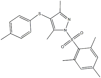 1-(mesitylsulfonyl)-3,5-dimethyl-4-[(4-methylphenyl)sulfanyl]-1H-pyrazole,,结构式