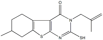 7-methyl-3-(2-methylprop-2-enyl)-2-sulfanyl-5,6,7,8-tetrahydro[1]benzothieno[2,3-d]pyrimidin-4(3H)-one,,结构式