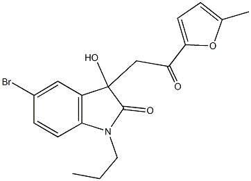 5-bromo-3-hydroxy-3-[2-(5-methyl-2-furyl)-2-oxoethyl]-1-propyl-1,3-dihydro-2H-indol-2-one,,结构式