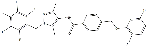 4-[(2,5-dichlorophenoxy)methyl]-N-[3,5-dimethyl-1-(2,3,4,5,6-pentafluorobenzyl)-1H-pyrazol-4-yl]benzamide 化学構造式