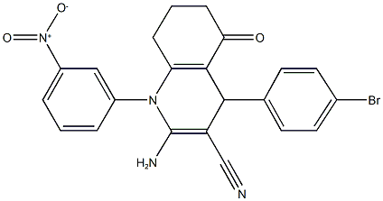 2-amino-4-(4-bromophenyl)-1-{3-nitrophenyl}-5-oxo-1,4,5,6,7,8-hexahydroquinoline-3-carbonitrile 化学構造式