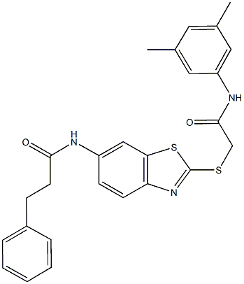 N-(2-{[2-(3,5-dimethylanilino)-2-oxoethyl]sulfanyl}-1,3-benzothiazol-6-yl)-3-phenylpropanamide Structure