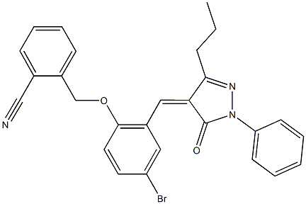 2-({4-bromo-2-[(5-oxo-1-phenyl-3-propyl-1,5-dihydro-4H-pyrazol-4-ylidene)methyl]phenoxy}methyl)benzonitrile,,结构式