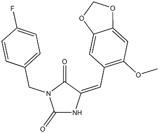 3-(4-fluorobenzyl)-5-[(6-methoxy-1,3-benzodioxol-5-yl)methylene]imidazolidine-2,4-dione Struktur