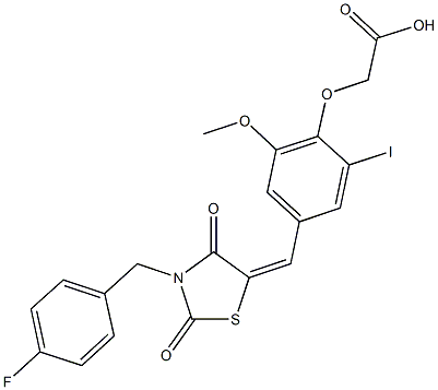 (4-{[3-(4-fluorobenzyl)-2,4-dioxo-1,3-thiazolidin-5-ylidene]methyl}-2-iodo-6-methoxyphenoxy)acetic acid Structure